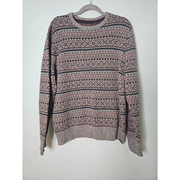 Eddie Bauer mens crew neck gray/ navy/red wool blend sweater. Size L. - Picture 1 of 4